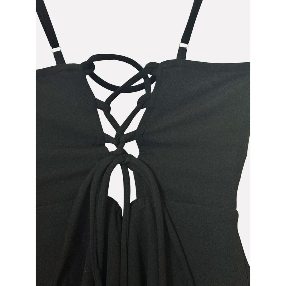 Forever 21 Black Rhinestone Bustier Dress Lace Up Back Fit Flare S - Picture 4 of 7